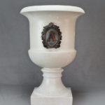 white pot with letter A